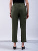 Women's Green Straight Solid Front Pleate Tapered Elasticated Trouser