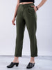 Women's Green Straight Solid Front Pleate Tapered Elasticated Trouser