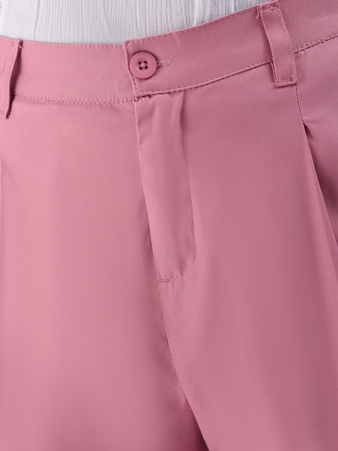Women's Pink Straight Solid Semi Formal Elasticated Trouser