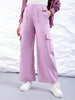 Women's Purple Flare Solid Elasticated Cargo Trouser