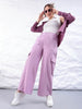 Women's Purple Flare Solid Elasticated Cargo Trouser