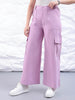 Women's Purple Flare Solid Elasticated Cargo Trouser