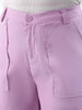 Women's Purple Flare Solid Elasticated Cargo Trouser