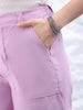 Women's Purple Flare Solid Elasticated Cargo Trouser