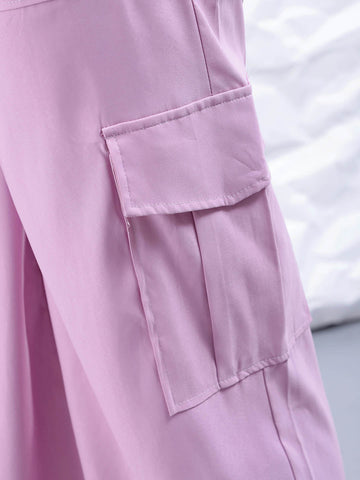 Women's Purple Flare Solid Elasticated Cargo Trouser