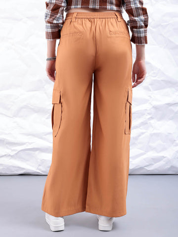 Women's Yellow Flare Solid Elasticated Cargo Trouser