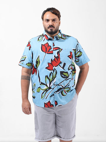 Men's Blue Regular Fit Printed Resort Wear Shirt