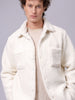 Men's Off White Regular Fit Solid Fleece Winter Shirt
