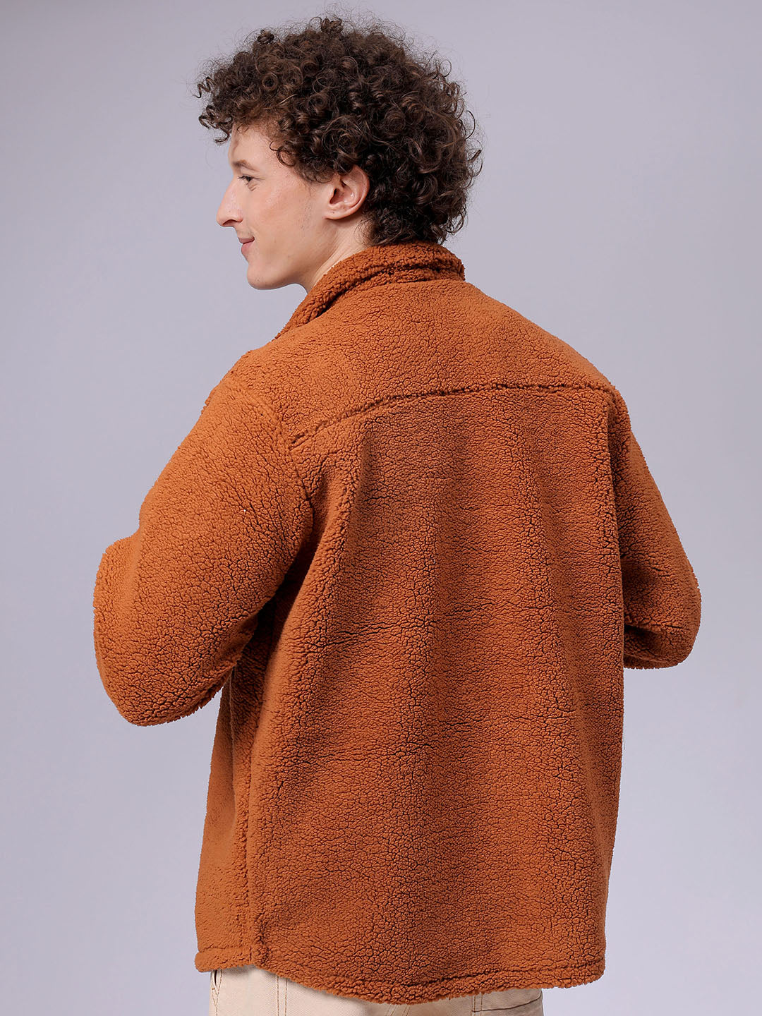 Men's Brown Regular Fit Solid Fleece Winter Shirt