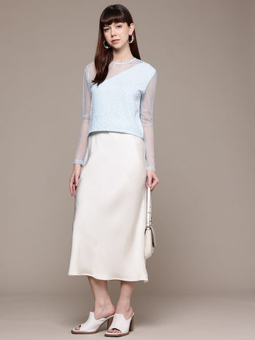 Women's Fitted Textured Mesh Sheer Top