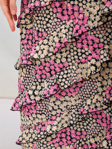 Women's Ditsy Printed Fit And Flare Maxi Dress