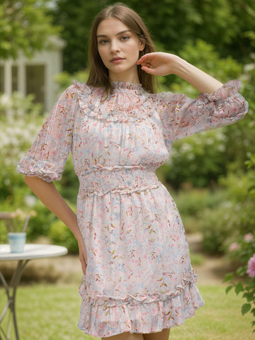 Women's White Fit and Flare Floral Mini Dress