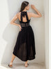 Women's Black Fit And Flare Solid V-Neck Maxi Dress