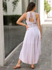 Women's White Fit And Flare Solid V-Neck Maxi Dress