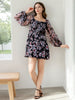 Women's Black Fit and Flare Floral Scoop Neck Mini Dress