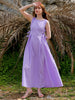 Women's Purple Flare Textured Round Neck Midi Dress