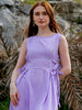 Women's Purple Flare Textured Round Neck Midi Dress