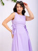 Women's Purple Flare Textured Round Neck Midi Dress