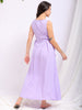 Women's Purple Flare Textured Round Neck Midi Dress