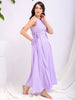 Women's Purple Flare Textured Round Neck Midi Dress