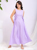 Women's Purple Flare Textured Round Neck Midi Dress