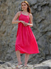 Women's Pink Fit and Flare Solid Square Neck Pleated Dress