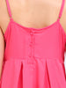 Women's Pink Fit and Flare Solid Square Neck Pleated Dress