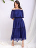 Women's Textured Fit and Flare Offshoulder Tiered Dress