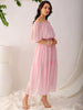 Women's Pink Fit and Flare Textured Off Shoulder Tiered Dress