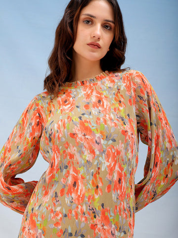 Women's Floral Straight Pleated Dress