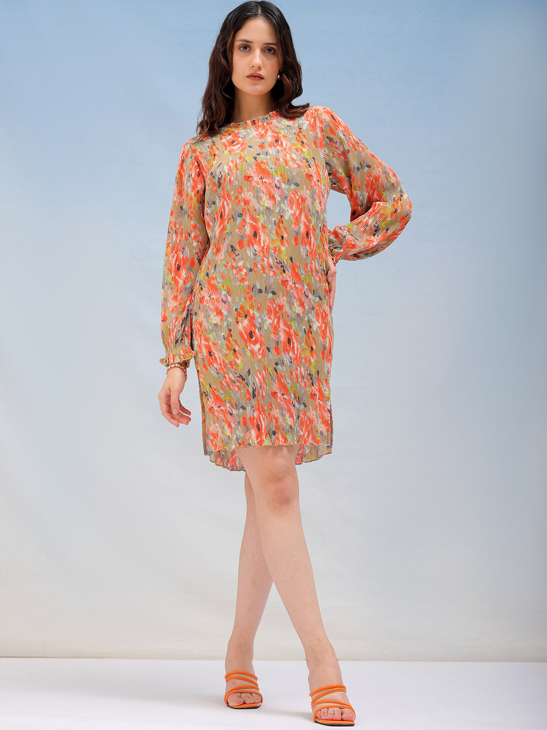 Women's Floral Straight Pleated Dress