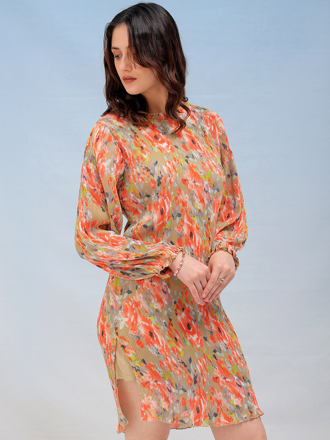 Women's Floral Straight Pleated Dress