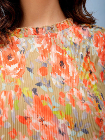 Women's Floral Straight Pleated Dress