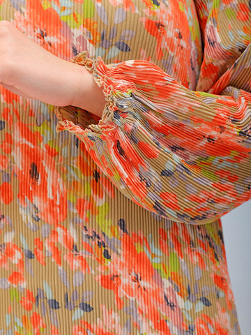 Women's Floral Straight Pleated Dress