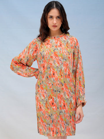 Women's Floral Straight Pleated Dress