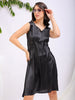 Women's Black Fit and Flare Solid V neck Pinafore Dress