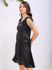 Women's Black Fit and Flare Solid V neck Pinafore Dress