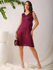 Women's Purple Fit and Flare Solid V neck Pinafore Dress