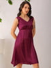 Women's Purple Fit and Flare Solid V neck Pinafore Dress