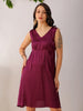 Women's Purple Fit and Flare Solid V neck Pinafore Dress