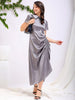 Women's Grey Straight Solid Round Neck Asymmetric Dress