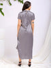 Women's Grey Straight Solid Round Neck Asymmetric Dress