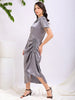 Women's Grey Straight Solid Round Neck Asymmetric Dress