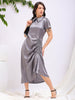 Women's Grey Straight Solid Round Neck Asymmetric Dress