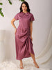 Women's Purple Straight Solid Round Neck Asymmetric Dress