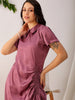 Women's Purple Straight Solid Round Neck Asymmetric Dress