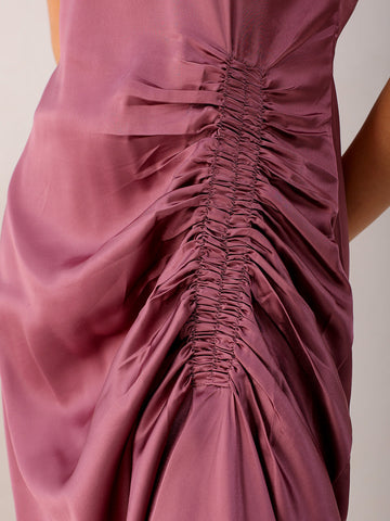 Women's Purple Straight Solid Round Neck Asymmetric Dress