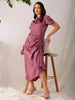 Women's Purple Straight Solid Round Neck Asymmetric Dress