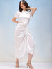 Women's Solid Satin Ruched Asymmetric Dress