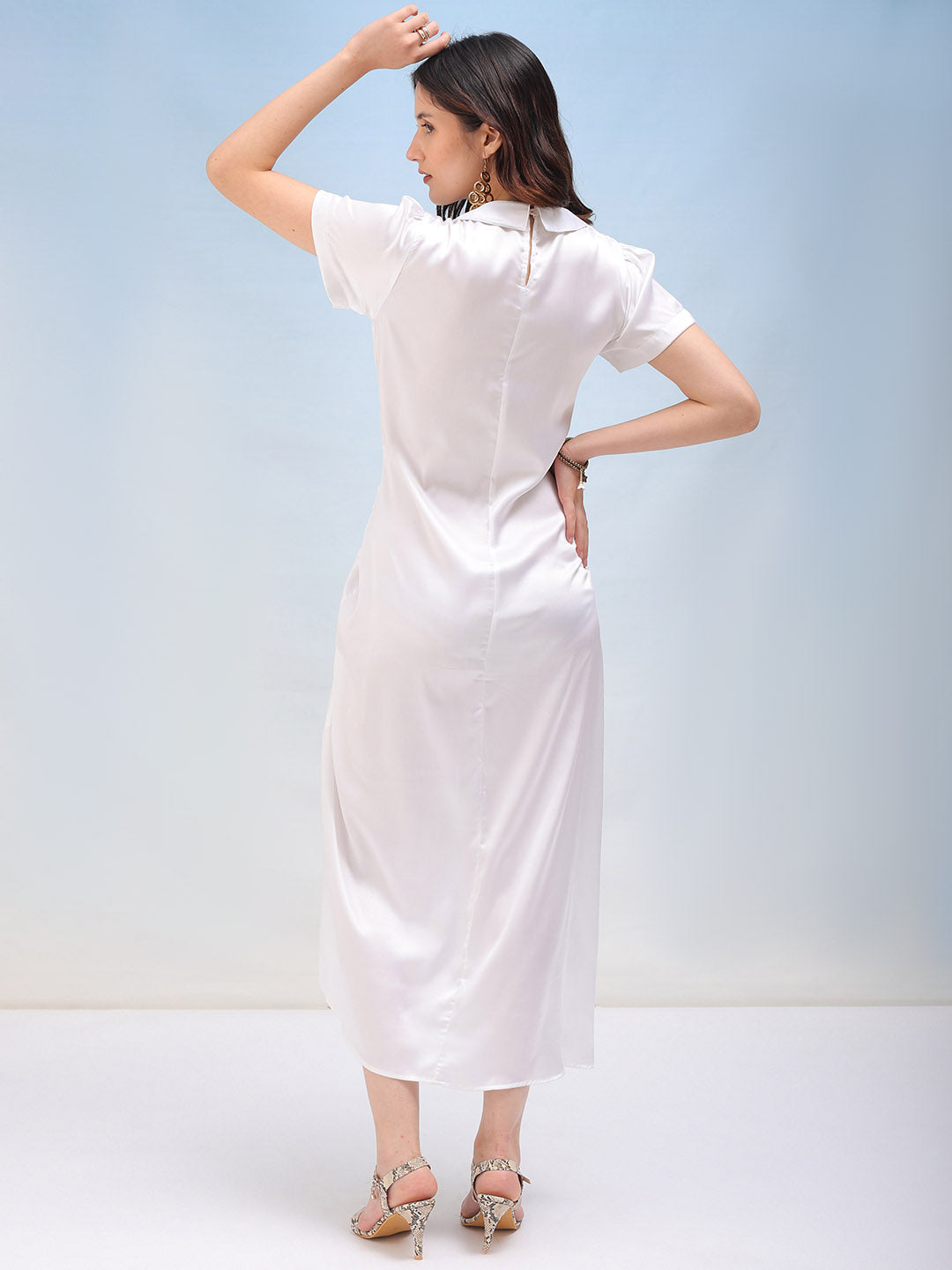 Women's Solid Satin Ruched Asymmetric Dress